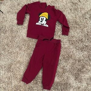 Maroon Mickey Mouse Kids Sweatshirt and Pants Set